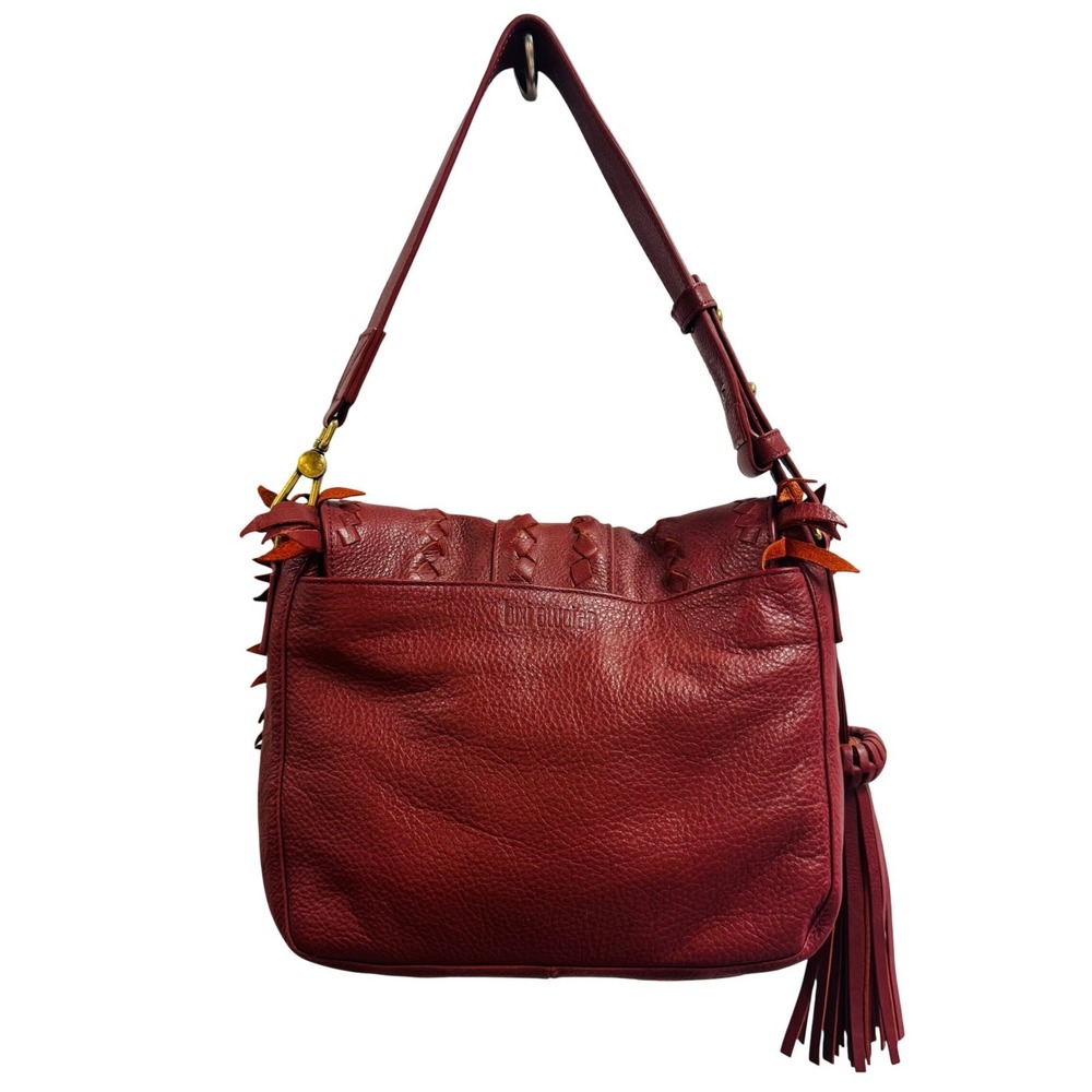 Bixi Awotan Seneca Red Pebbled Leather Fringe Braided Shoulder Bag Tassel Boho - Picture 6 of 13